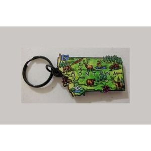 NEW Keychain Keyring Key Chain Ring Montana Map Green Moose Horse Bear